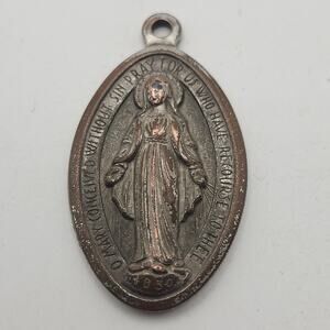 Large Miraculous Medal Virgin Mary 1830 Design Silver Tone Catholic Pendant 2in